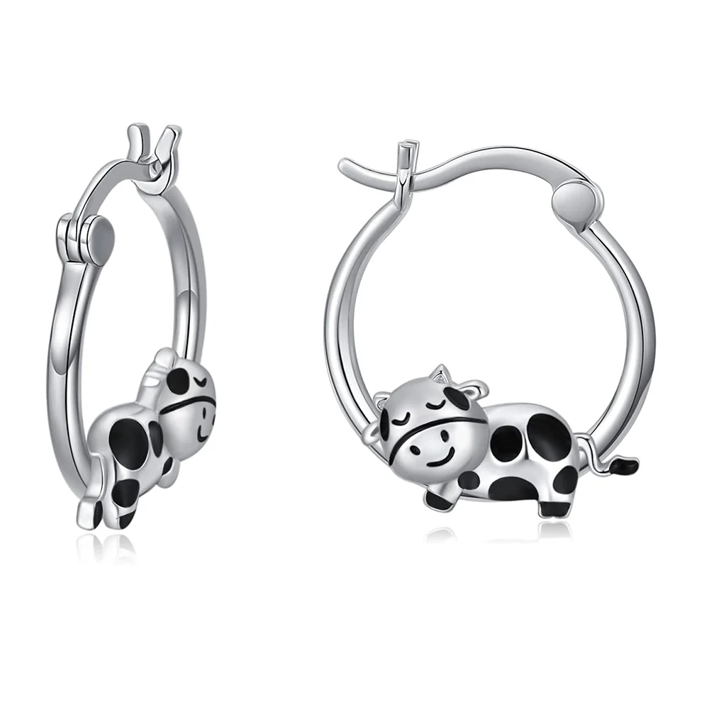 

20 pairs Cow Hoop Earrings Small Cute Animal Earrings for Women Girls Teens Round Ear Huggies Jewelry Bulk