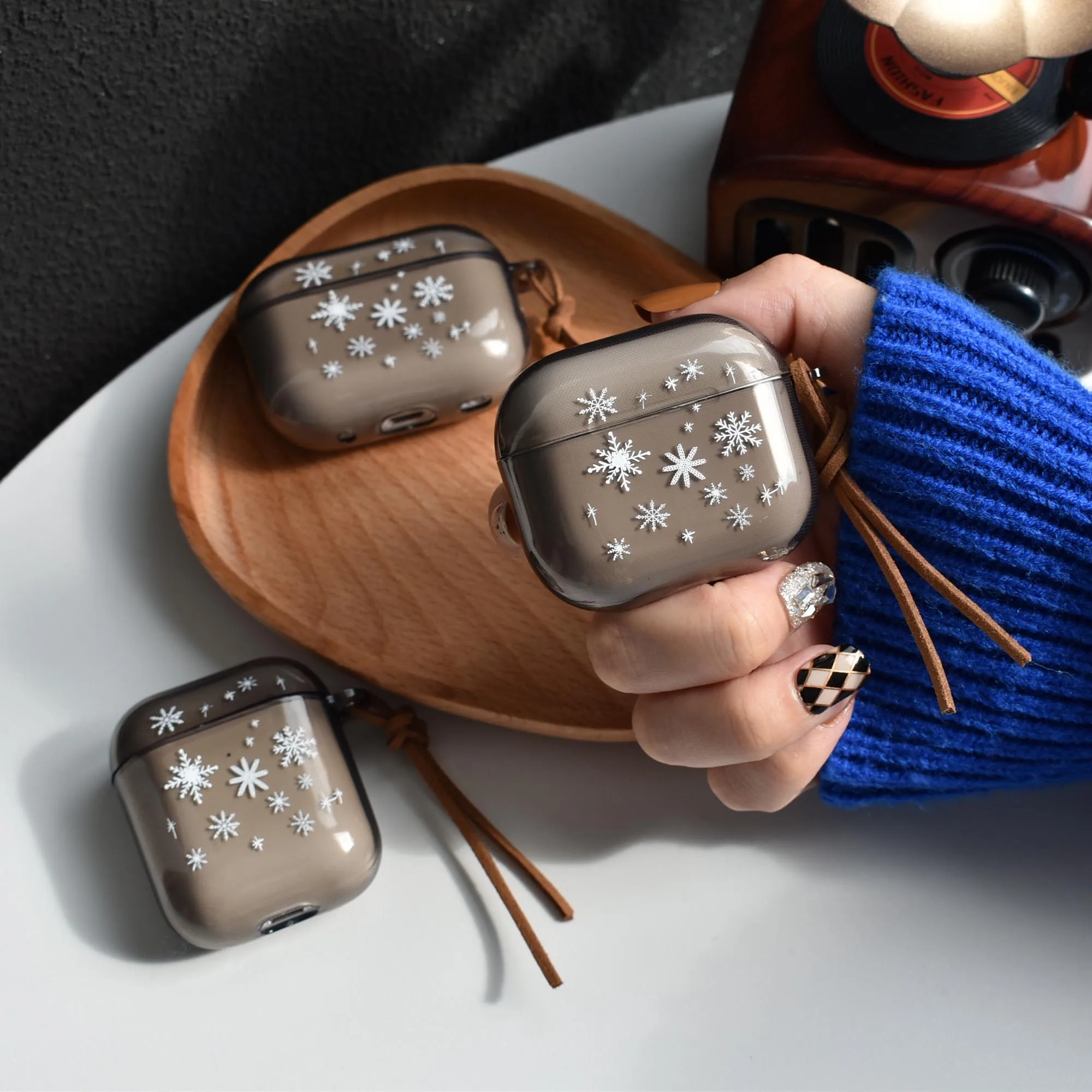 

Снежинка коричневая милая фотография для AirPods 1 2 3 Pro Air Pods Pro2 Беспроводная Bluetooth зарядная коробка из воловьей кожи