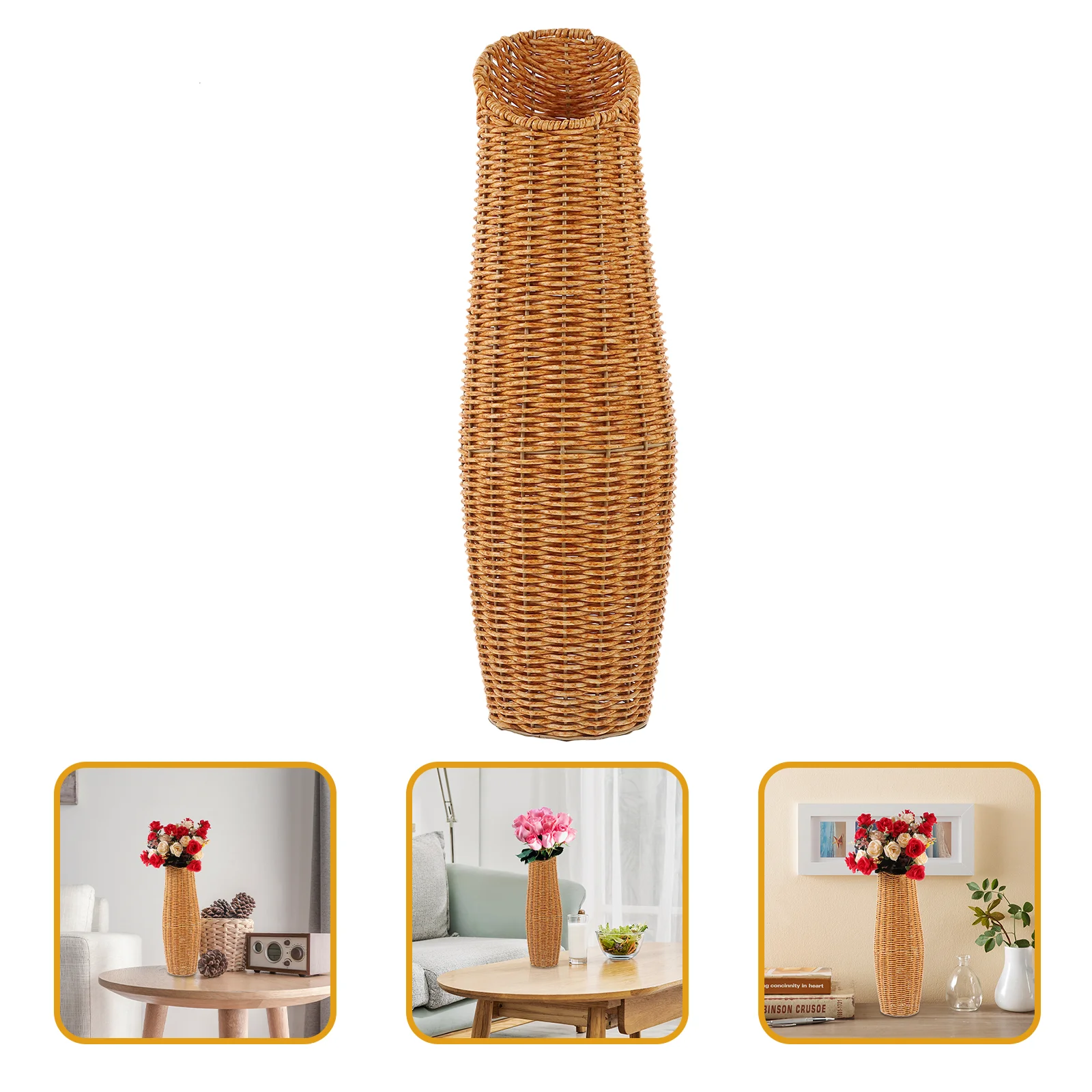 Rattan Vase Home Decor Pots for Plants Holder Simple Flower Bud Woven Plastic Bride Office Decorative Basket