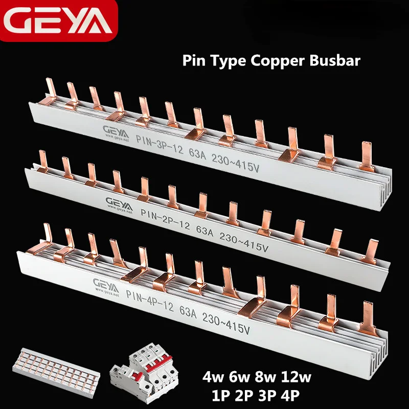GEYA PIN TYPE Fork Type Copper Busbar for Distribution Box Circuit breaker MCB 63A Connector Busbar Connection