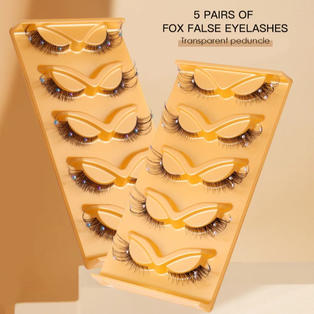 Женские прозрачные лисьи ресницы с ромбовидным наращиванием глаз толстые