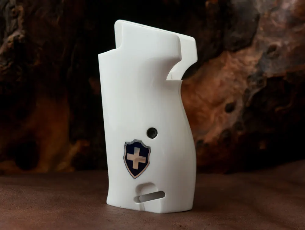 

Ksd SIG P210 P210-5 Sport / P210-6 Sport Model Compatible White Acrylic Grip (with magazine release on top, with lanyard ring)
