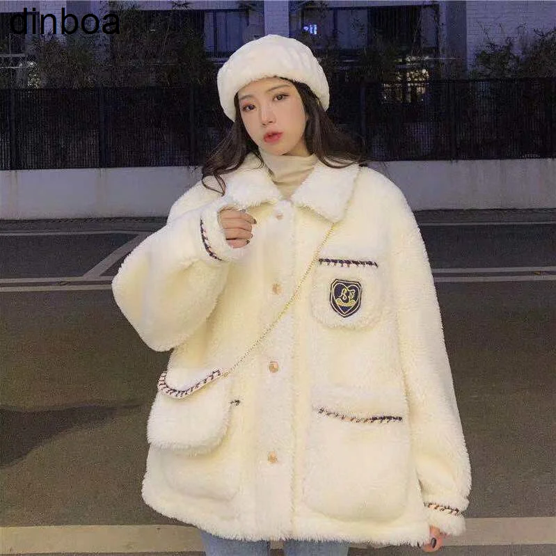 

Плюшевое пальто в виде ягненка для женщин на осень и зиму 2022new Style Y2k, плюшевое свободное женское короткое пальто в студенческом стиле, универ...