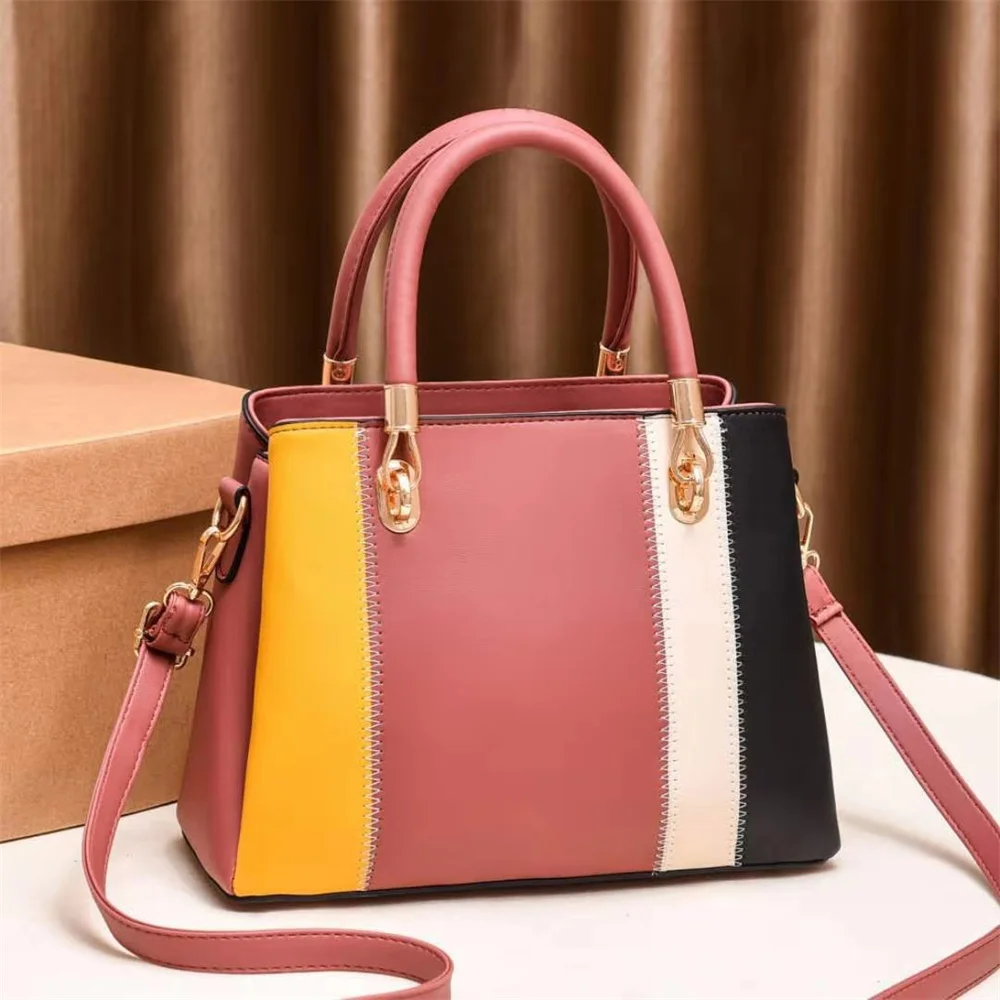 

Hit Color Handbag Famous Design PU Leather Casual Tote Bag Shoulder Messenger Bag Large Capacity Shopping bag