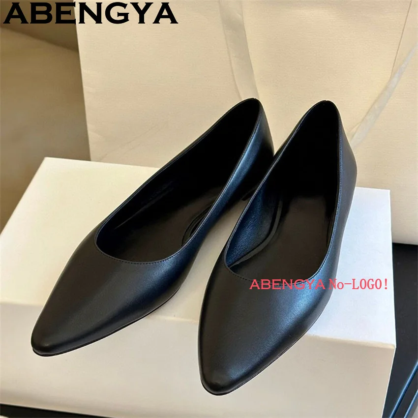 ABENGYA, черно-белые туфли на плоской подошве из натуральной кожи, женские прогулочные туфли на низком каблуке с острым носком, женские летние бабушкины туфли (art.: 3920cd7d08fa5) - 3920cd7d08fa5