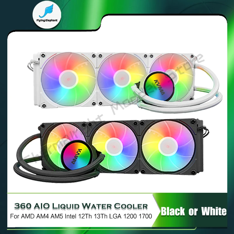 AM5 ЦП AIO комплект водяного охлаждения 360 AIO кулер процессор поддержка LGA1200 1700 AM4 крышка I9 13900, 5V ARGB SYNC черный/белый