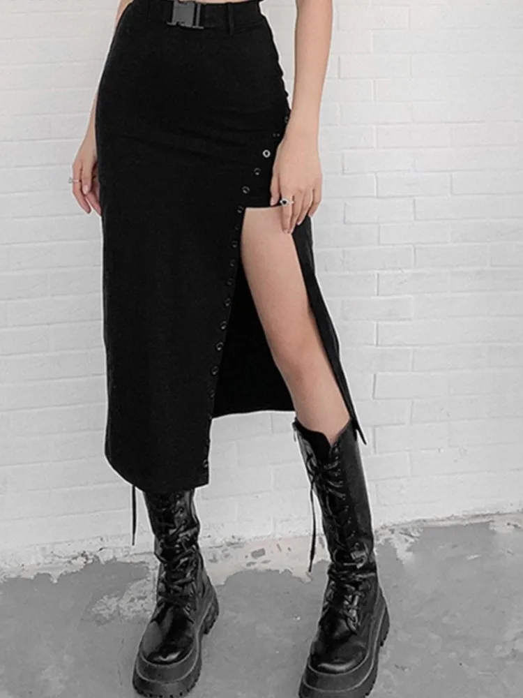 Юбка-миди Женская трапециевидная с завышенной талией и боковой пряжкой спереди |