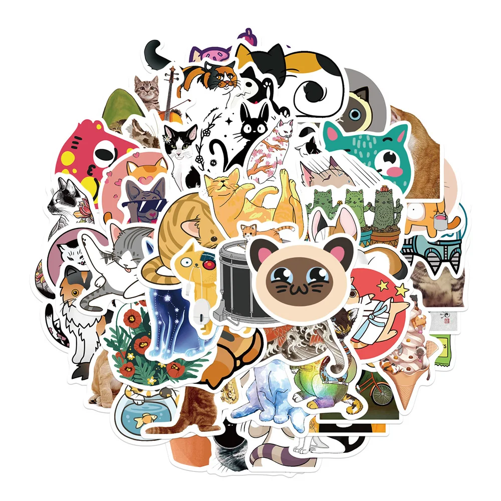

10/30/50PCS Cat Series Cartoon Graffiti Waterproof Sticker Creative Trend Decal Decoration Skateboard Water Cup Helmet Wholesale