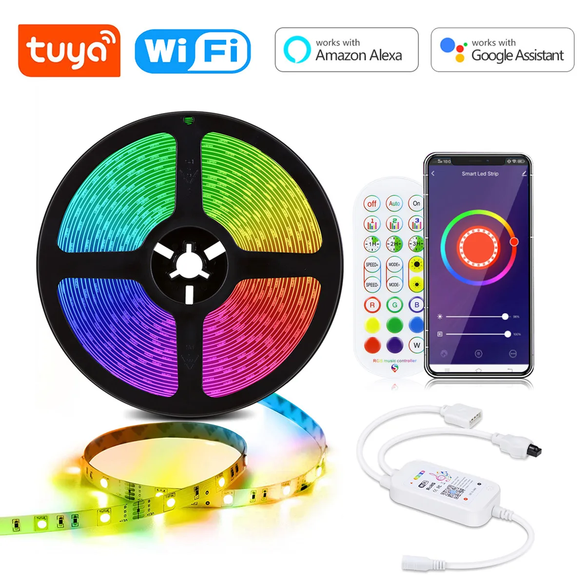 Светодиодная лента для умного дома Tuya Smart Home 5 м 10 15 20 Wi-Fi управление через