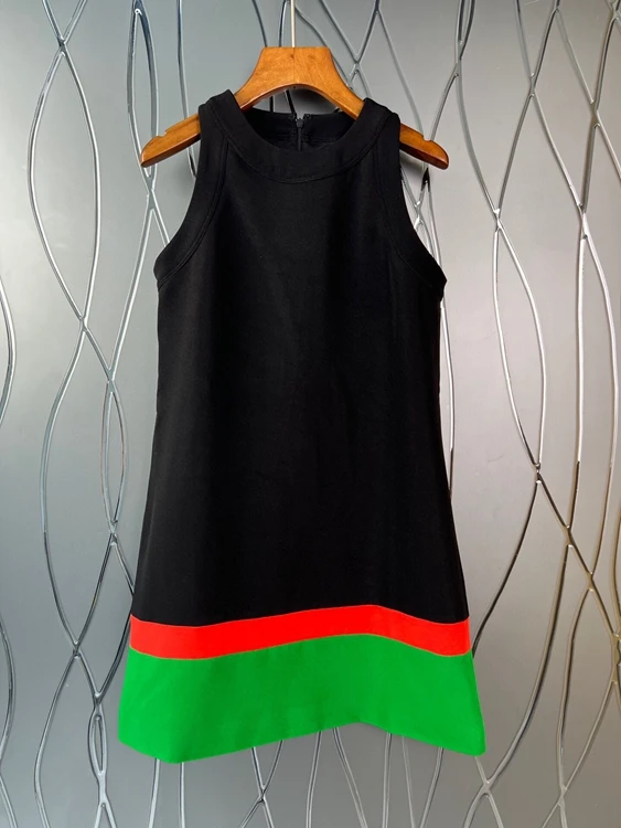 

2022 new women fashion sleeveless round neck color block color contrast slim tank dress