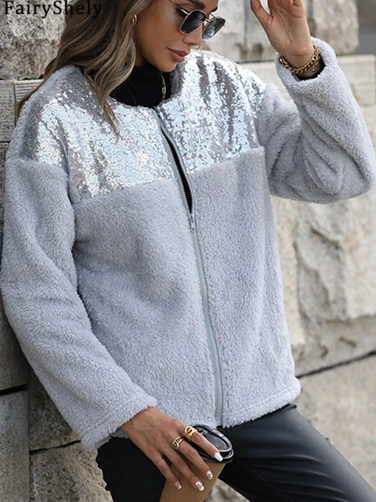 FairyShely 2024 осенняя женская куртка на молнии толстое плюшевое теплое лоскутное