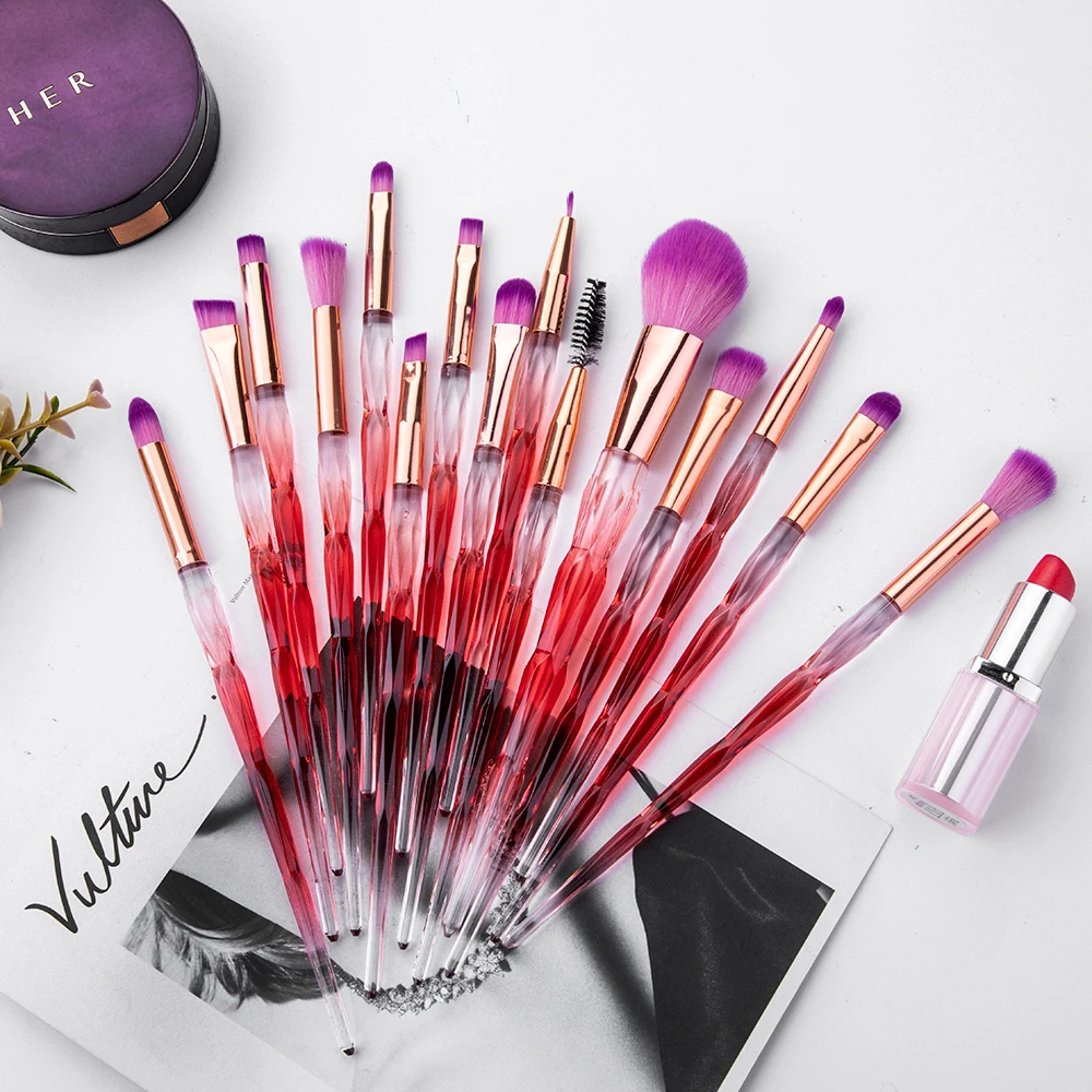

RANCAI 15pcs Cosmetic Brush Set Rhinestone Powder Eyeshadow Concealer Facial Foundation Brush Kit Rainbow Makeup Brushes Tool