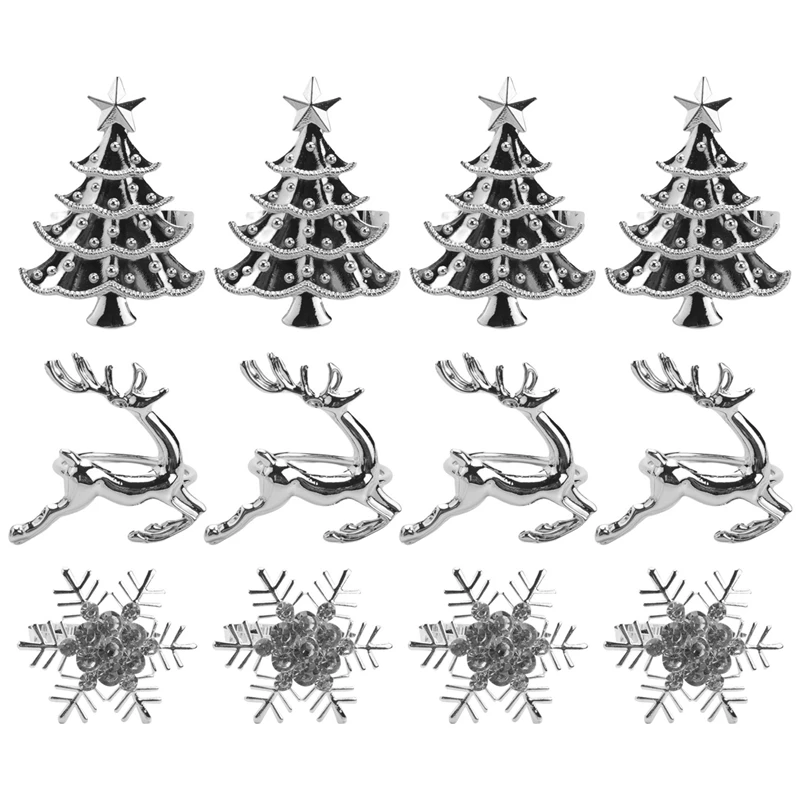 

12Pcs Napkin Rings Set, Snowflake Napkin Rings Deer Christmas Tree Napkin Rings Napkin Holders Dinner Table Decor