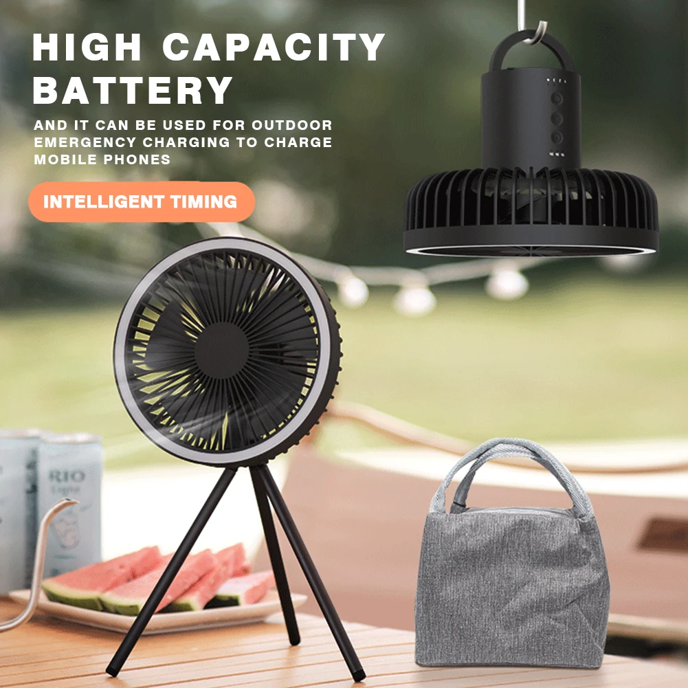 

Camping Fan Lamp Light 10000 mAh Rechargeable Desktop Portable Wireless Ceiling Electric Fan with Power Bank LED Lighting Tripod