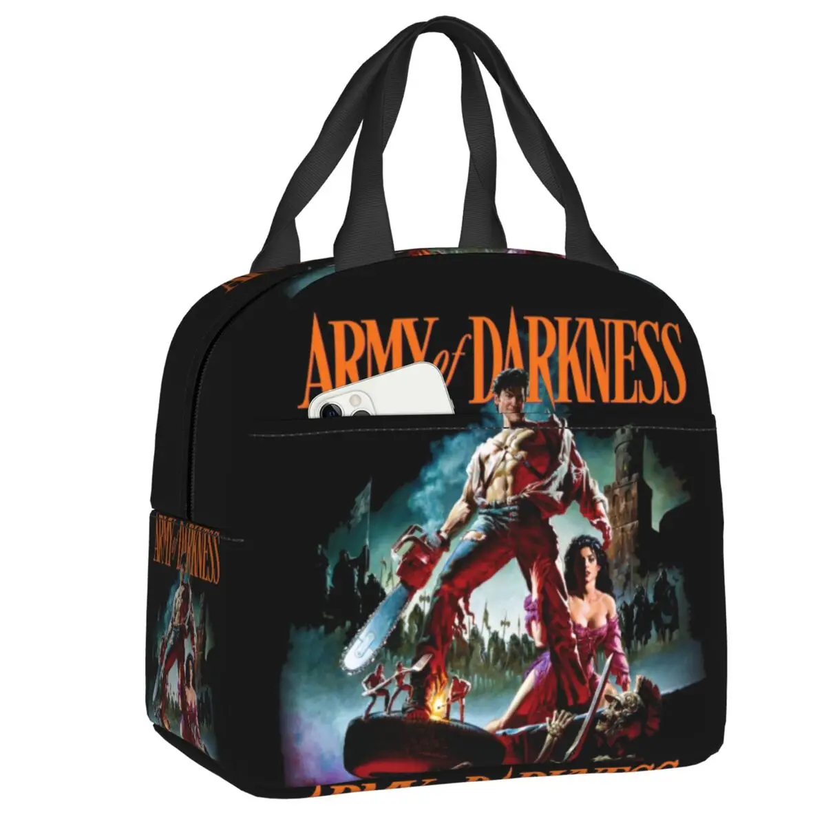 

Army Of Darkness Sam Raimi Thermal Insulated Lunch Bag Women Horror Movie Evil Dead Portable Lunch Box for School Work Food Tote