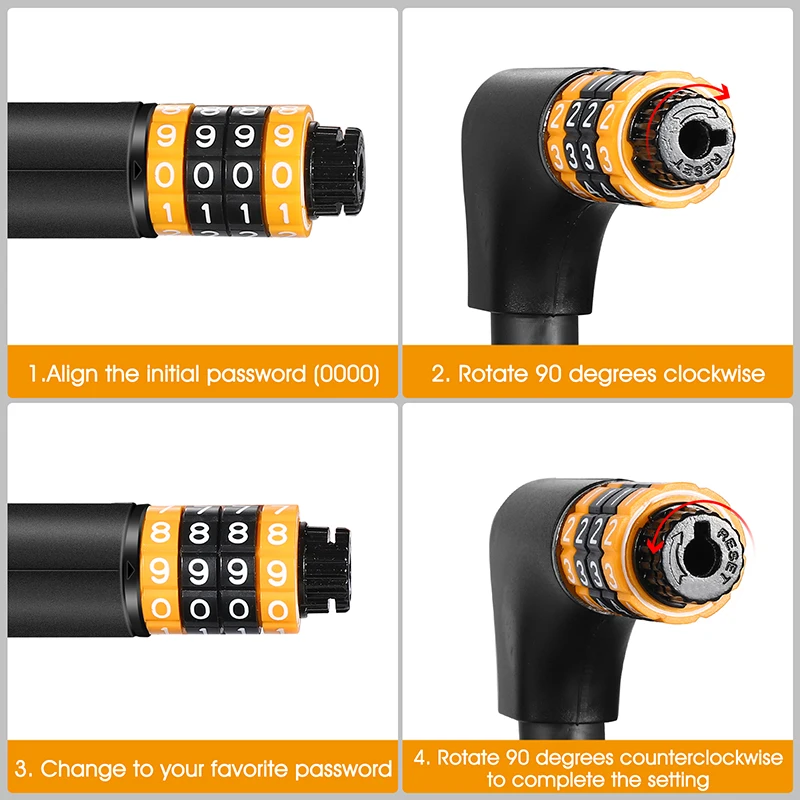Флюоресцентный замок для велосипеда 4-значный пароль велосипедный с 2 ключами