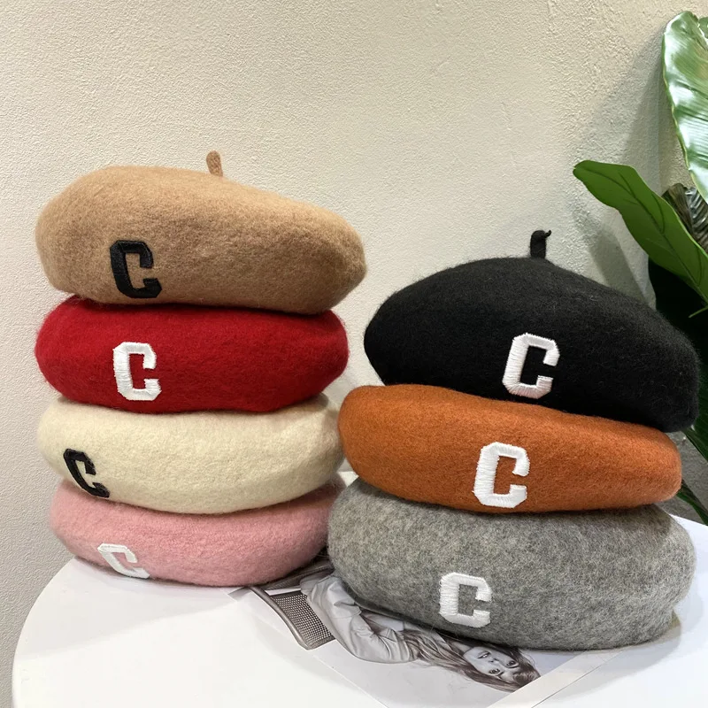 

MYALICE Korean Version Of The Trend Of Retro C Letter Mark Beret British Painter Hat Female Autumn And Winter Cap Pumpkin Hat