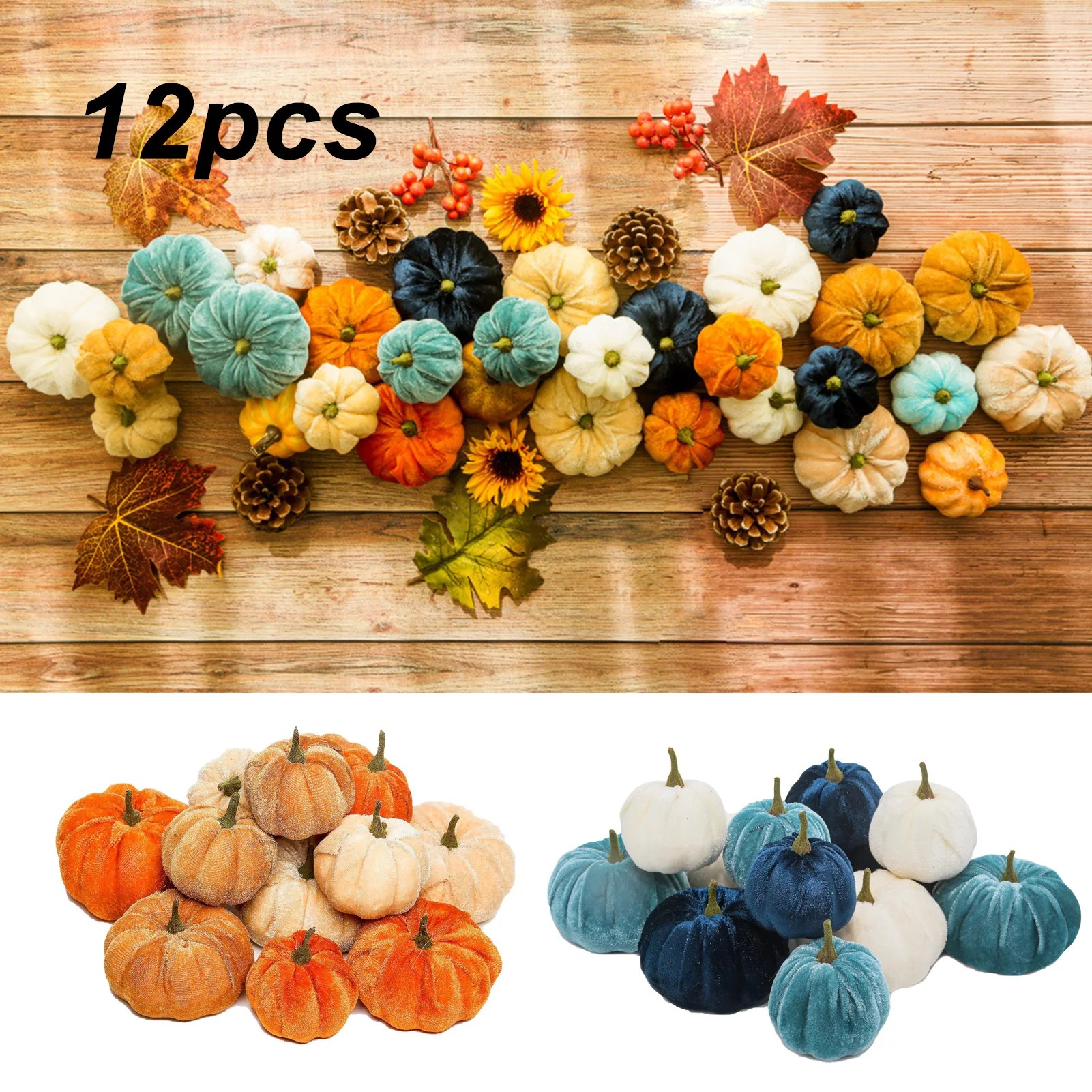 

12pcs Simulation Pumpkin Ornaments Halloween Artificial Velvet Pumpkin Decoration For Thanksgiving Autumn Theme Activities