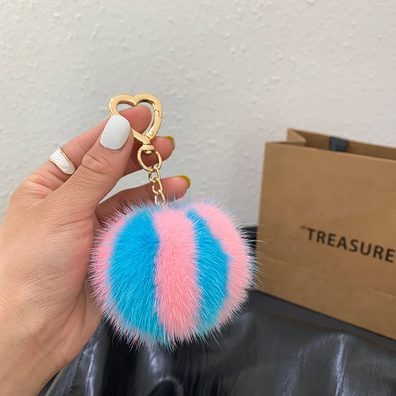 

Car Key Chain Key Pendant Wild Mink Hair Ball Key Pendant Couple Pendant Cute Simple Plush Personality Creative Bag Pendant