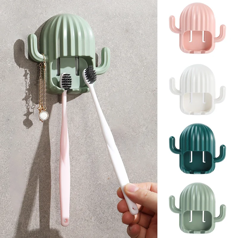 

Cartoon Cactus Toothbrush Holder Wall Mounted Antibacterial Tooth brush Storage Rack With Suction Cup Bathroom Organizer