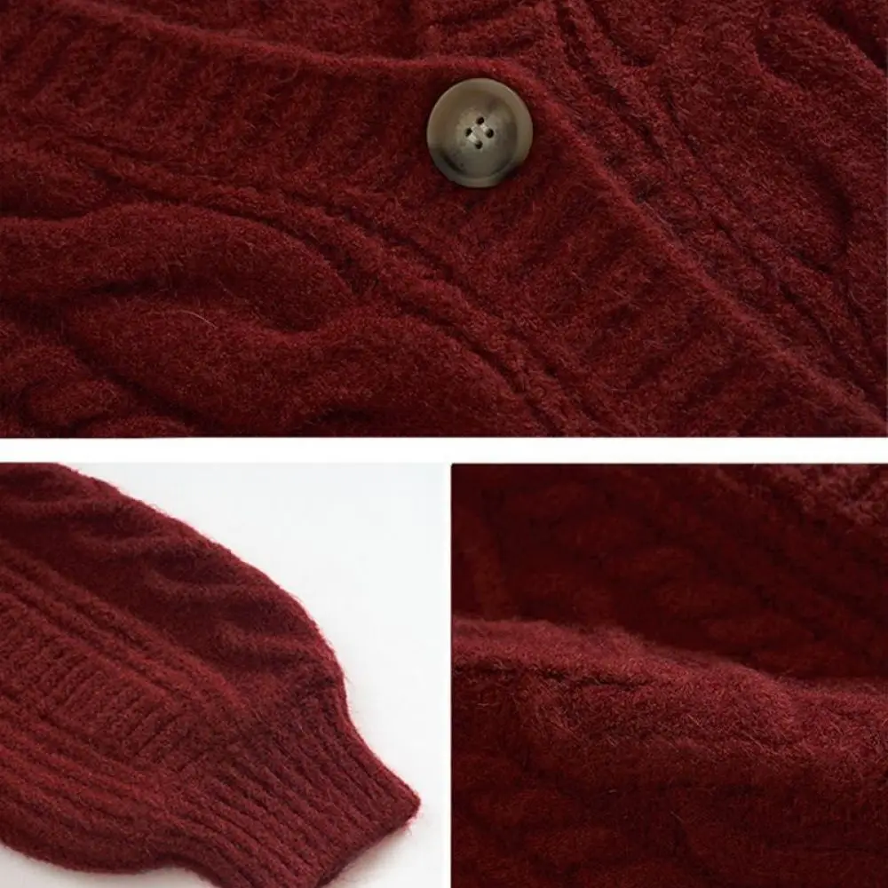Фото Loose Fit Cardigan Women Sweater V Neck Vintage Twist Knit Long Sleeve Button Up Casual Autumn Winter Outerwear New Tops №4