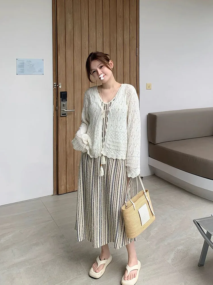 Женский вязаный кардиган с V-образным вырезом элегантный простой свободный