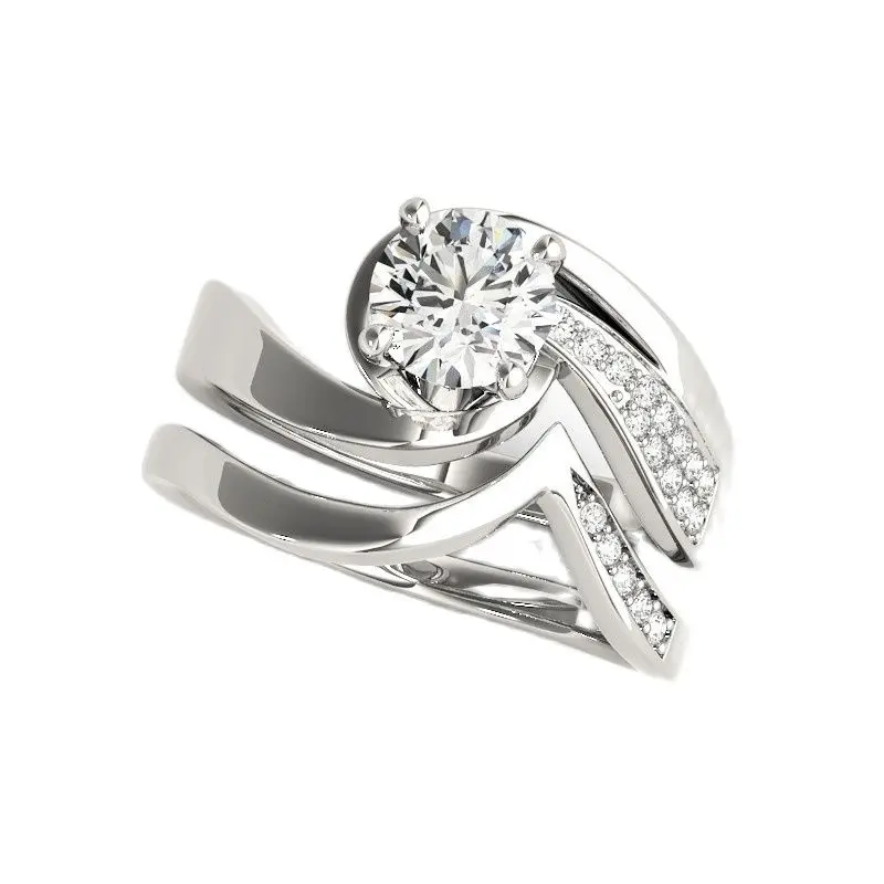 

Fashion Simple 4 Claws Ring Sets For Women 1 CT Round Cut Simulated Sona 925 Sterling Silver Engagement Wedding Jewelry