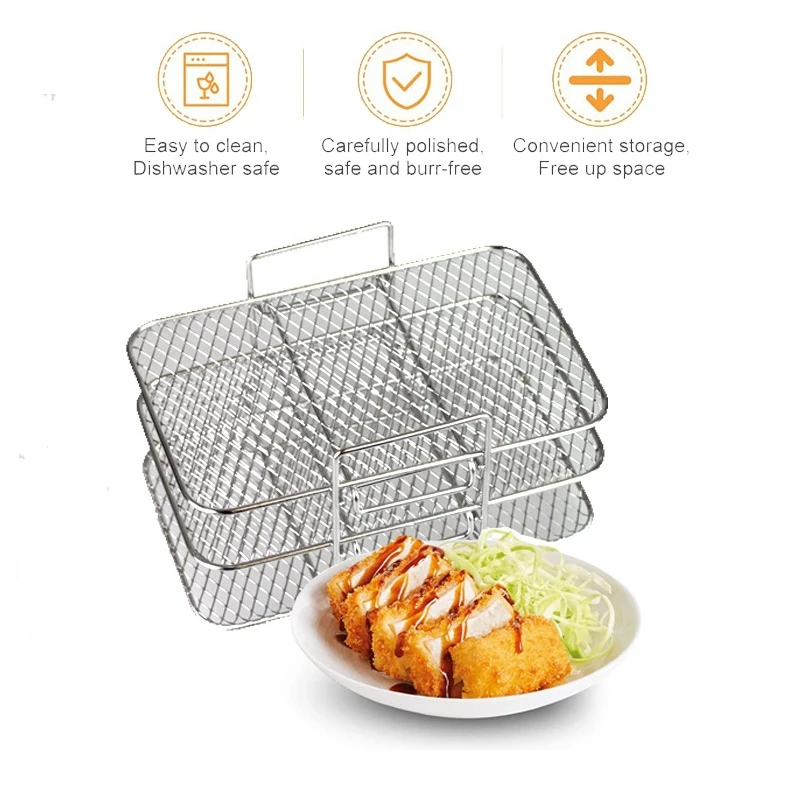 

Stackable Grid Grilling Rack 3-Layers For NINJA DZ201 DZ401 Air Fryer Kitchen Tool
