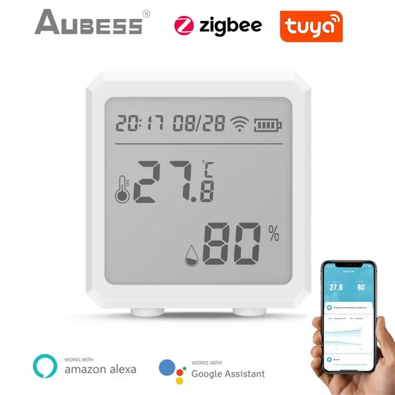 

Датчик температуры и влажности Tuya ZigBee, комнатный гигрометр, термометр с ЖК-дисплеем, поддержка Alexa Google Assistant