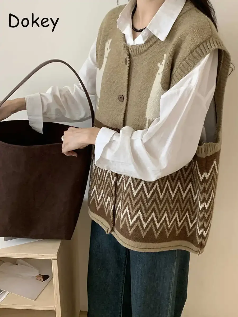 Винтажный вязаный свитер в национальном стиле богемном жилет для женщин осенний