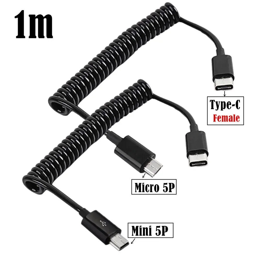 Спиральный спиральный адаптер USB 3.1 C-TYPE мама на 2.0 micro/mini 5P папа Кабель-адаптер 1 0 м 3