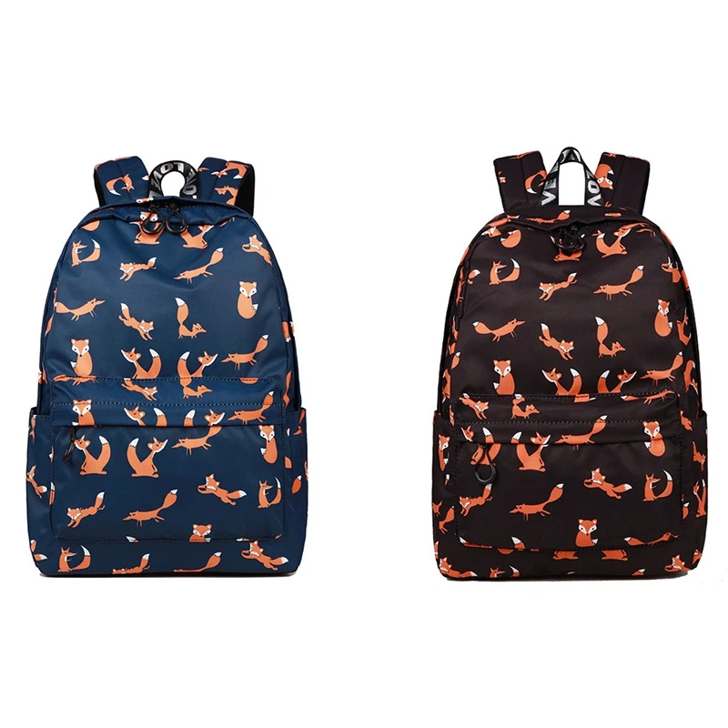 Cute Animal Fox Printing School Backpacks Waterproof Women Bag Laptop Backpack Female School Backpack