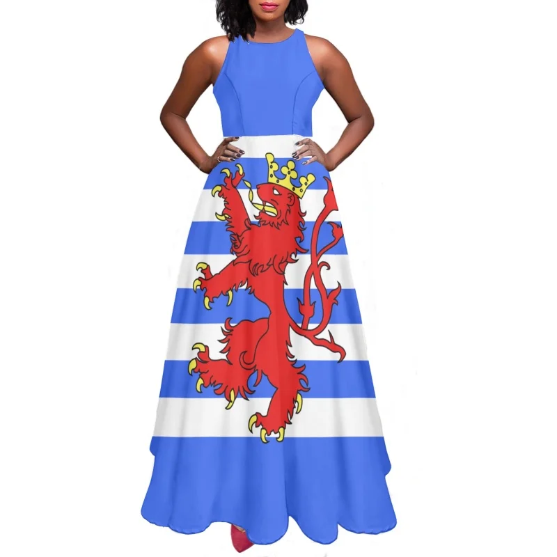 

Luxembourg Flag Deisgn Women Long Sundress Outfits Drop Ship Lady Camis Long Dresses Temperament Flare Vestidos Dress for Female