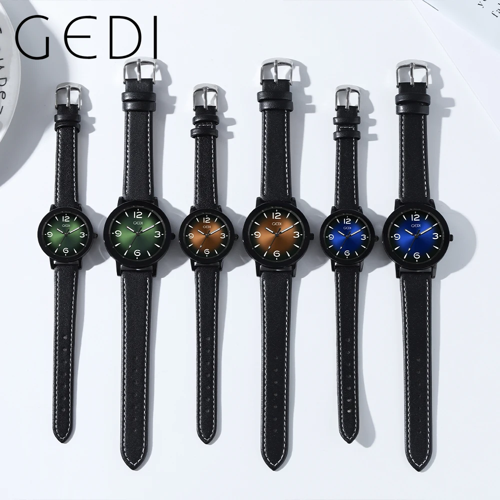 GEDI Fashion Couple Watches Leather Strap Waterproof Lover's Watches Paired Men and Women Casual Dress Quartz Wristwatch 5121