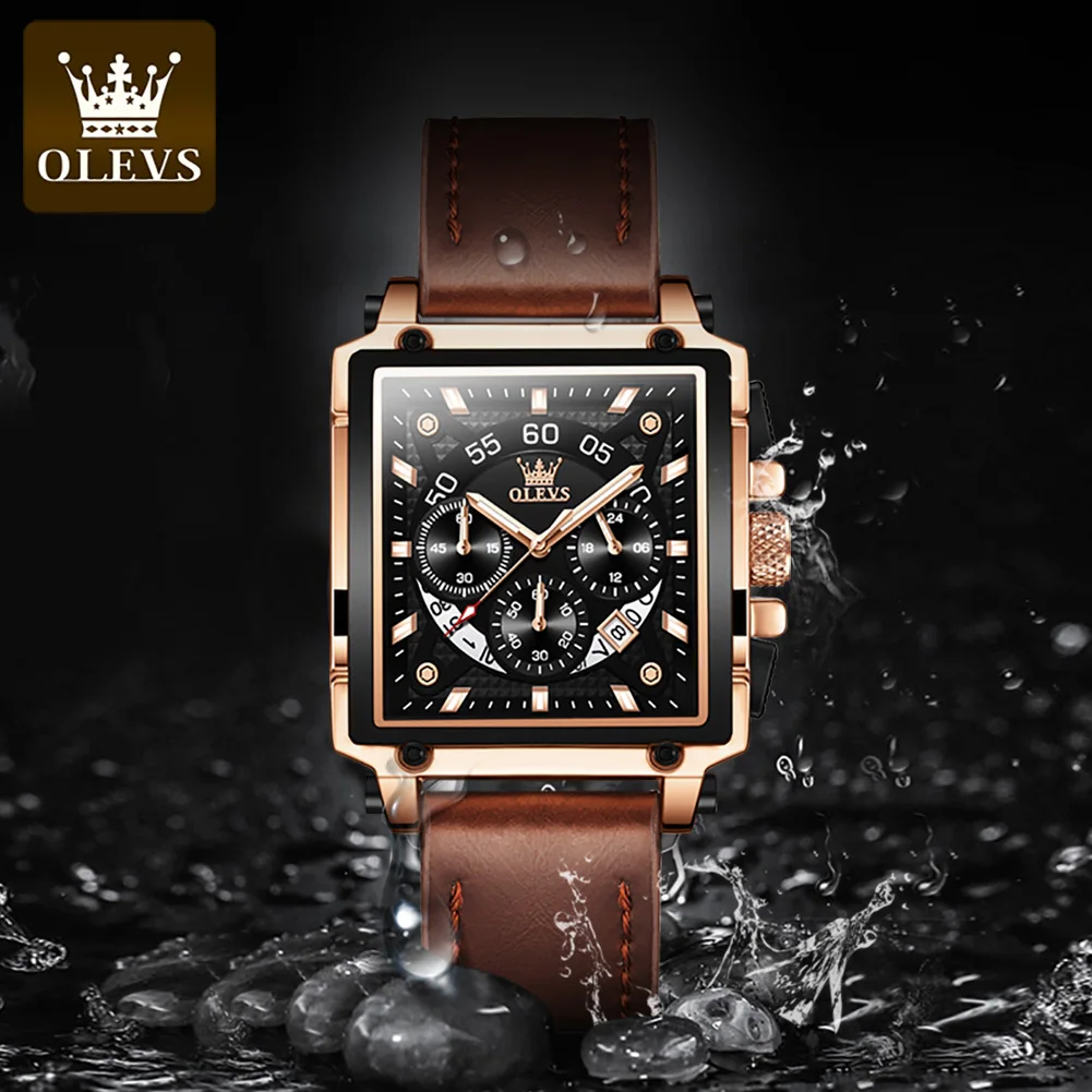 

OLEVS 9919 Sport Men Watch Quartz Luxury Waterproof Luminous Chronograph Leather Strap Male Watches Original Fashion Wristwatch