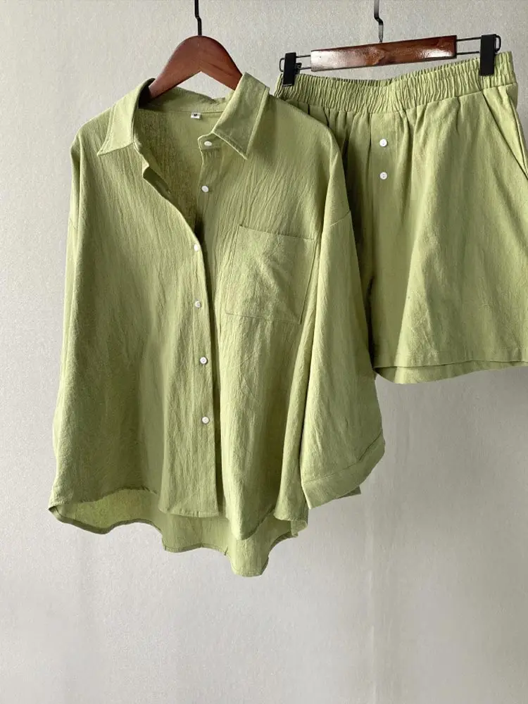 Женский свободный костюм из двух предметов рубашка с длинным рукавом и