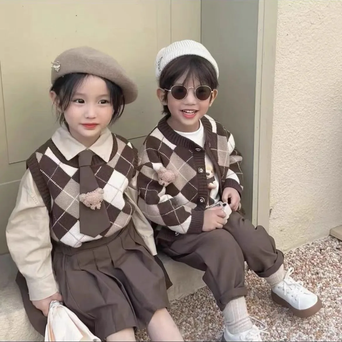 

Korean Kids Girls Tops Shirt Vest Sweater and Short Skirt Sets 1 To 10 Years Toddler Child Fashion Student Clothes 3 Piece Suit