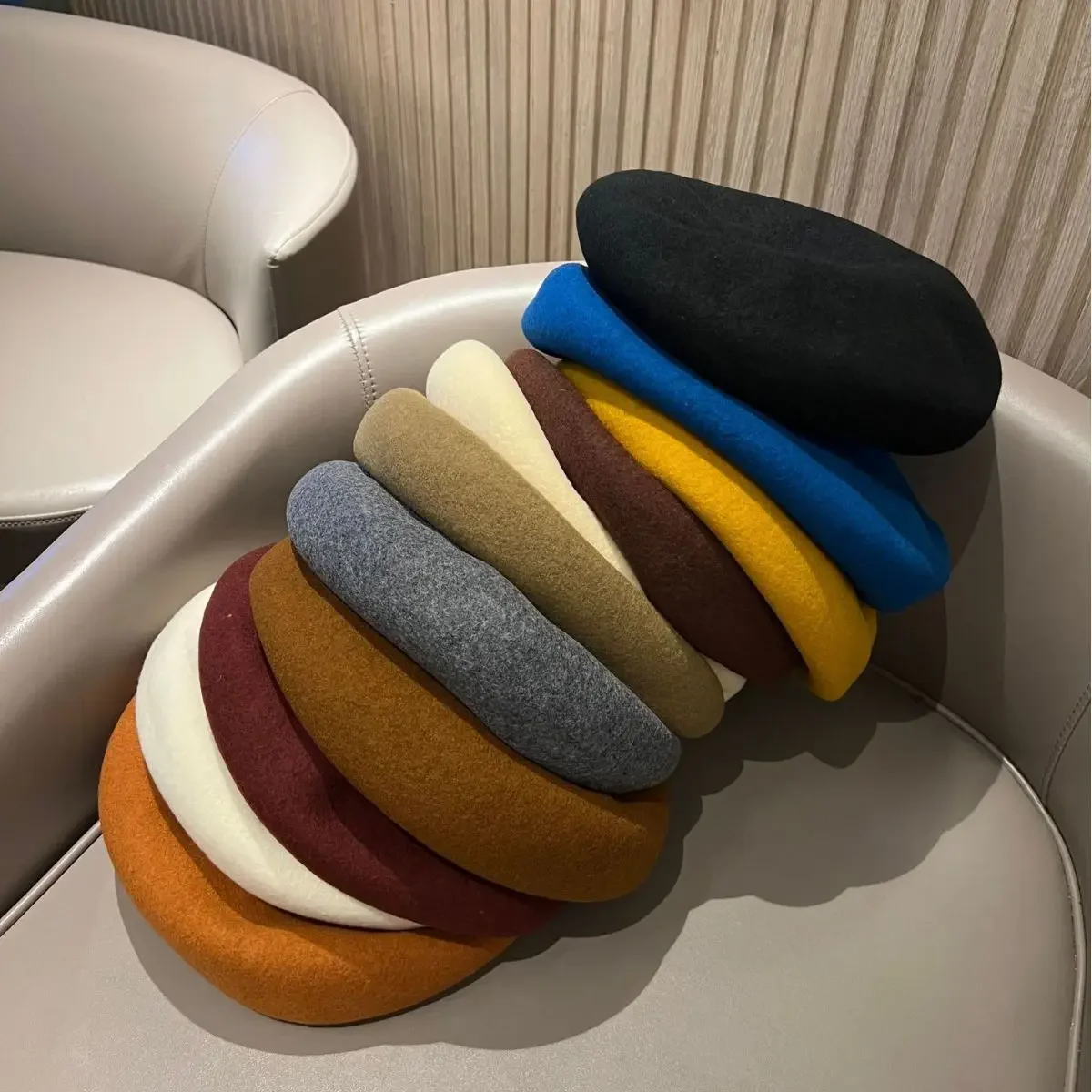 Винтажный британский однотонный шерстяной берет большой размер женская