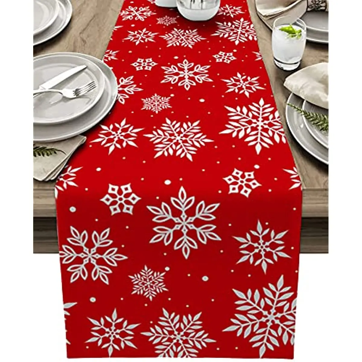 

Christmas Snowflake Linen Table Runners Wedding Decoration Washable Holiday Party Dining Table Runner Christmas Decoration 2023