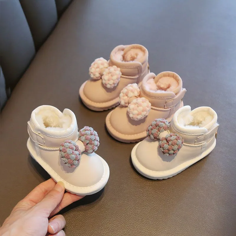 

Kids Snow Boots for Baby Girls Winter Plush Ankle Boots Bowknot Children Cotton Shoes Non-slip Windproof Outdoor Infant Shoes