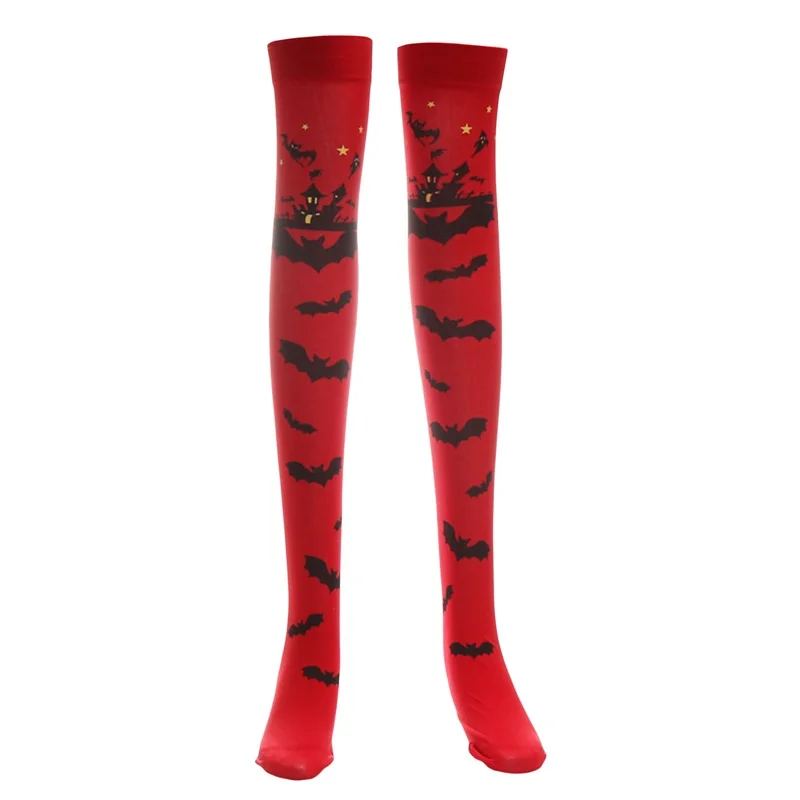 

Female Halloween Bat Print Stockings Knee High Socks Stretchy Fancy Dress Costume Accessories