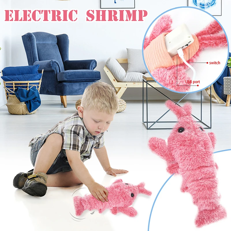 Electric Simulation Lobster Jumping Cat Toy Shrimp Moving Toy Usb Charging Funny Plush Toys For Dog Cat Kids Stuffed Animal Toy