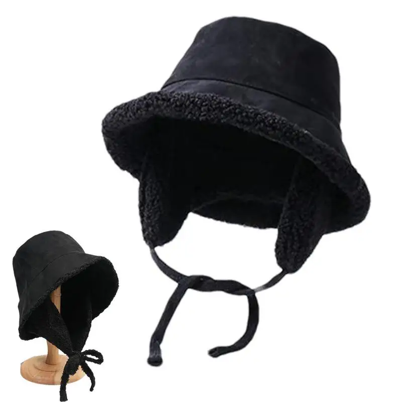 

Women Faux Fur Fisherman Cap Furry Bucket Hat Fluffy With Ear Protection Warm Bucket Hats Faux Fur Shearling Sherpa Fisherman