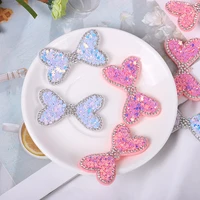 10pcslot 5 23cm shiny color sequins rhinestone bow padded patches appliques for clothes sewing supplies diy hair decoration