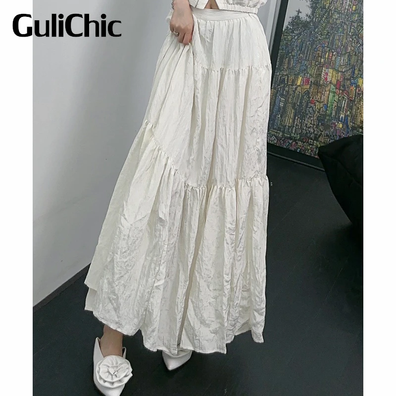 

7.12 GuliChic Women Fashion Casual Solid Color Side Zipper Loose Maxi Skirt