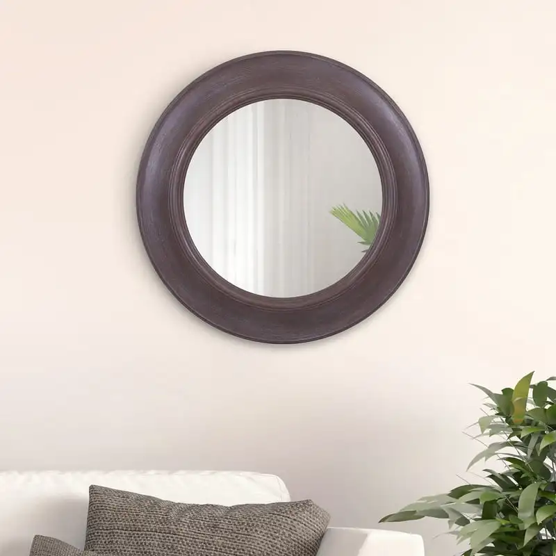 

Round Mirror in Distressed Taupe 24"x24" by