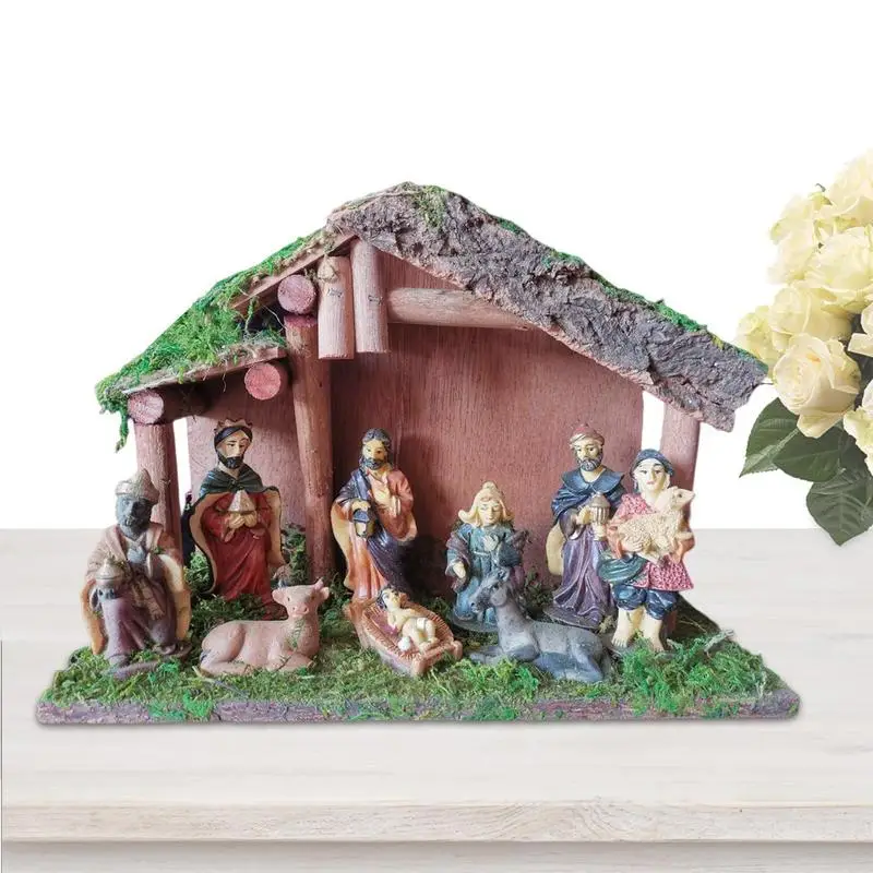 

Nativity Sets For Christmas Indoor Wooden House With LED Light Nativity Sets For Christmas Outdoor Indoor Christian Tabletop