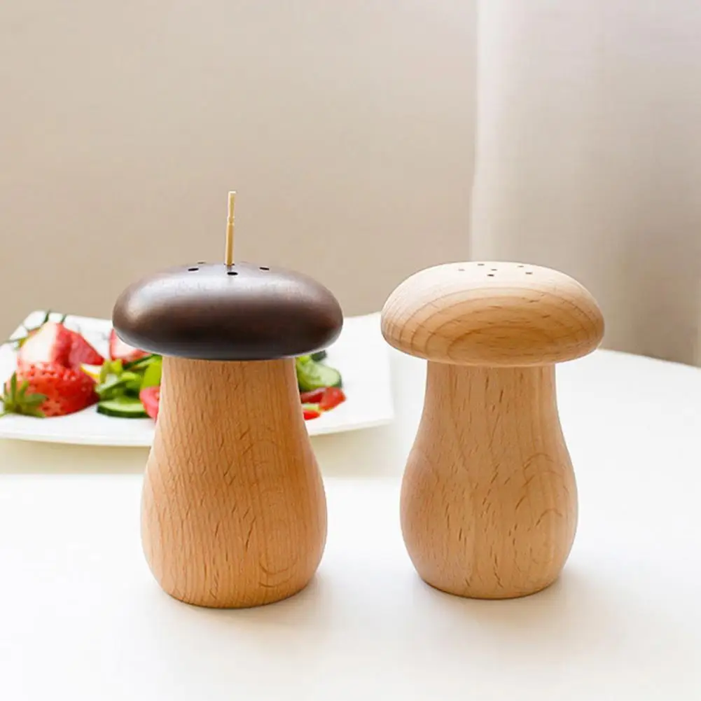 

Wood Toothpick Box Simple Operation With Sealing Ring Non-shedding Large Capacity Mushroom Shape Toothpick Holder Home Supply