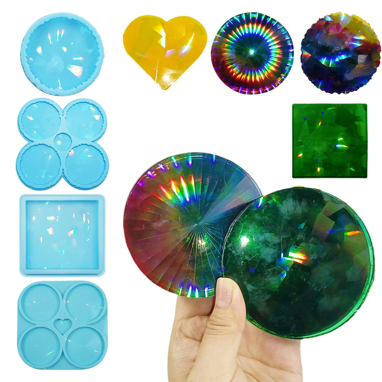 

Diy Holographic Coaster Resin Mold Silicone Holographic Decorations Non-stick Oil Irregular Heart-shaped Mold Circle Home G3v0