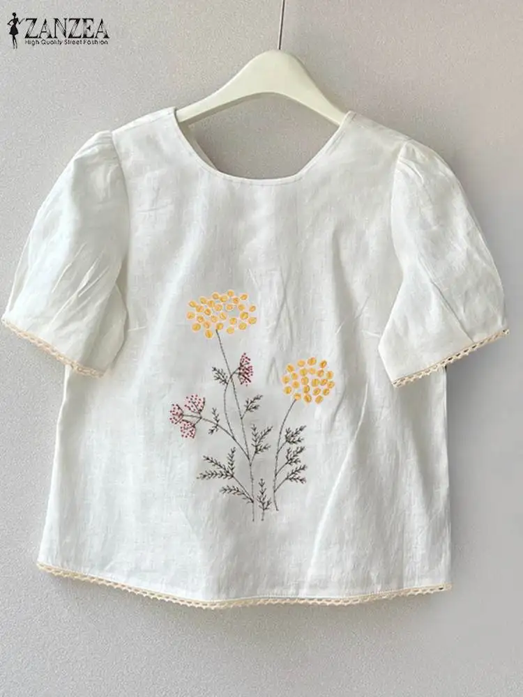 Блузка ZANZEA женская с цветочной вышивкой повседневный топ коротким